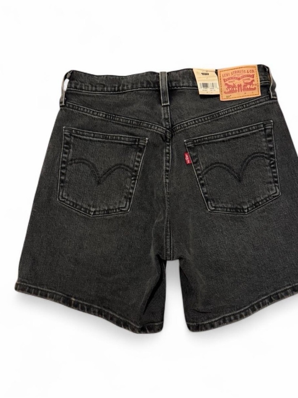 Levi’s 501 black mid thigh denim shorts